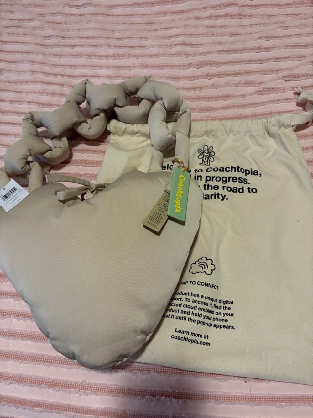 Coachtopia Soft Heart Tote Bag in Light Beige - Picture 2 of 7